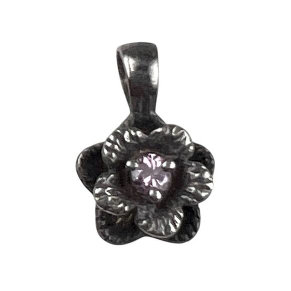 Sophia Fiori Sterling Silver Small Pendant CZ Flower Pink CZ Center - Picture 1 of 6